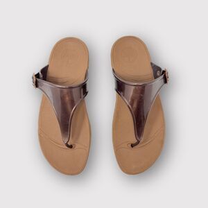 FitFlop Lulu Womens Sandals Brown Leather Slip On Slide Flat Comfort 403012 US 8